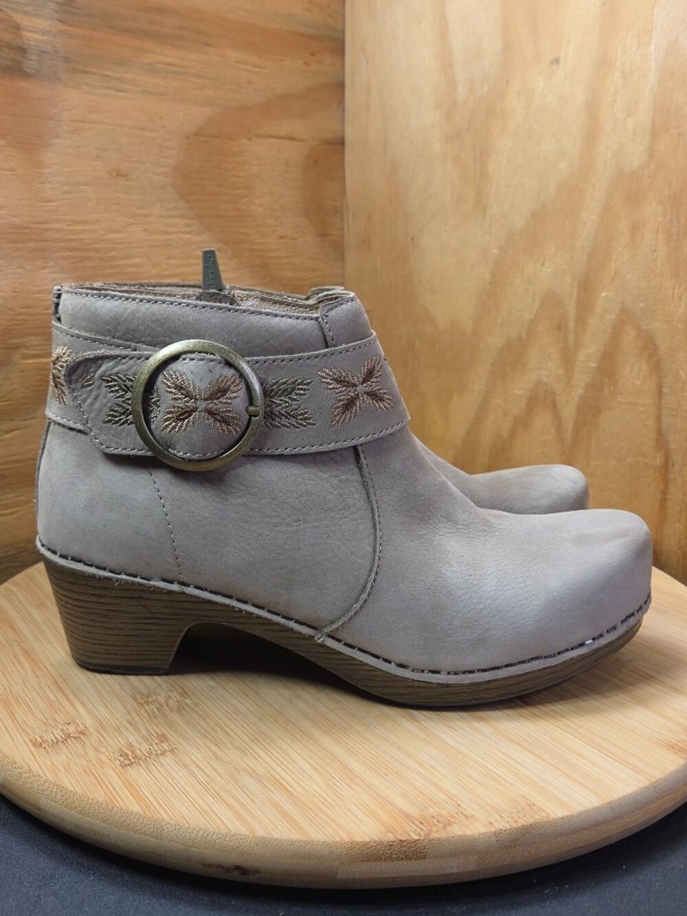 Dansko Mina Womens Gray Leather Ankle Boots Size 37 US 6.5-7 Side Zip Booties